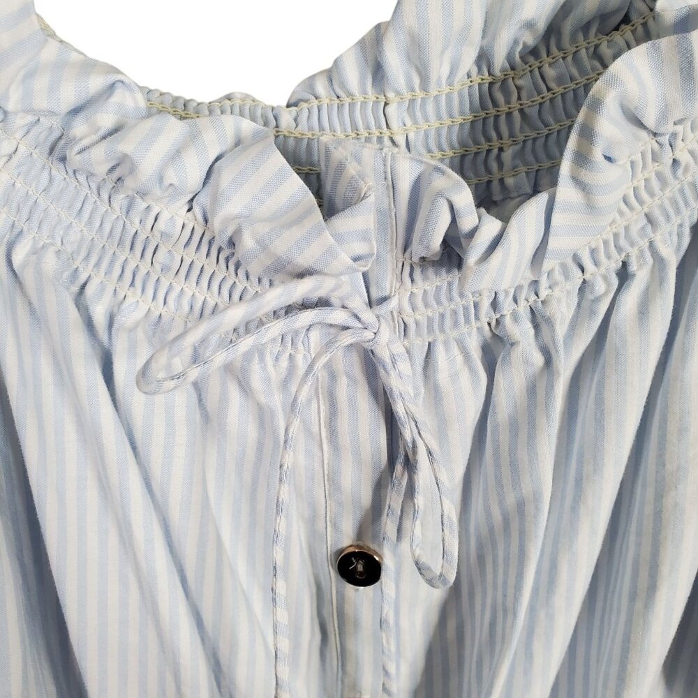 Gianni Bini Size L Dress Off Shoulder Puff Sleeve Coastal Stripe Country Cottage - Picture 10 of 12